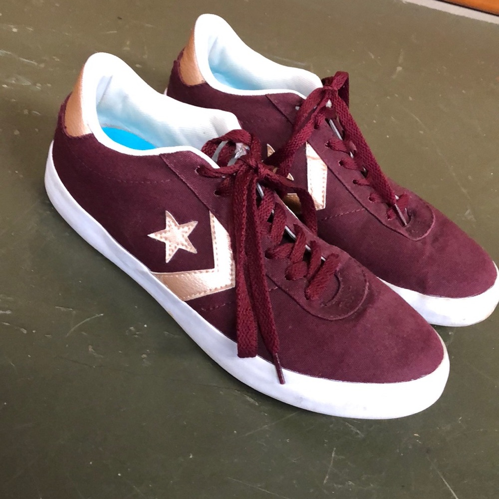 Converse Burgundy and Gold Sneakers